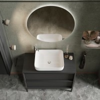 Meuble de salle de bain avec évier et 2 tiroirs, collection FRASSI. Coloris noir cendré