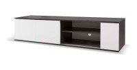 Meuble TV 160cm avec portes coulissantes collection BELFORT coloris noir effet bois et blanc.