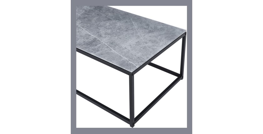 Table basse TRAMPSTA en verre effet gris pierre, idéal pour un salon unique