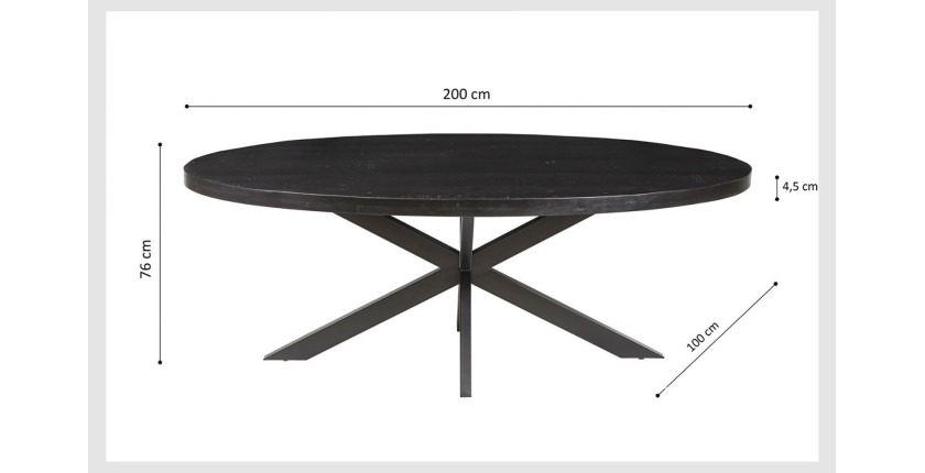 Table à manger ovale BOURGIA en bois massif de Mangolia noir, idéal pour une salle a manger conviviale