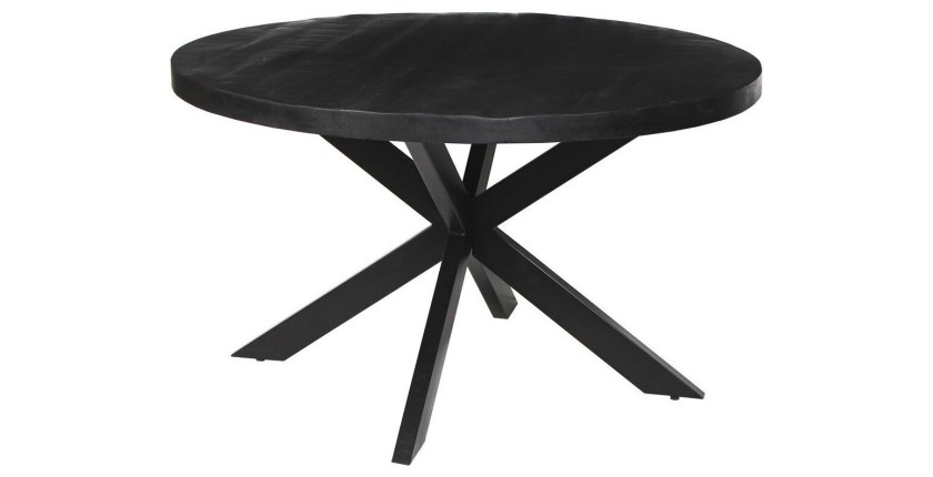 Table à manger ronde BOURGIA en bois massif de Mangolia noir, idéal pour une salle à manger conviviale