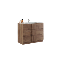 Meuble de salle de bain avec une vasque et trois tiroirs, longueur 101cm, collection FRASSI. Coloris chêne clair