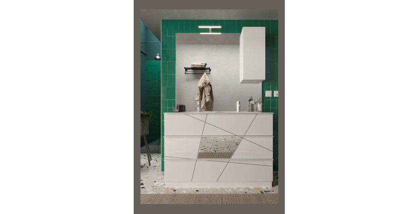 Meuble de salle de bain avec deux vasques et 3 tiroirs, collection VITARIO. Coloris blanc brillant