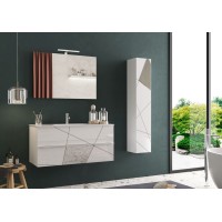 Meuble de salle de bain suspendu avec 1 vasque et 2 tiroirs, collection VITARIO. Coloris blanc brillant