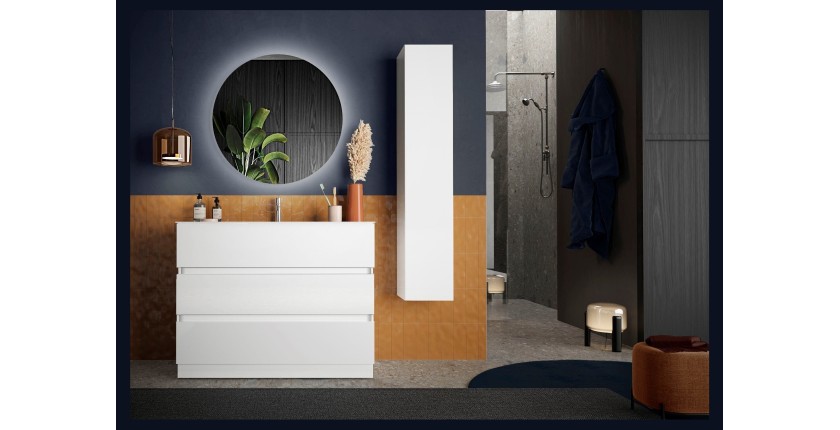 Meuble de salle de bain avec 1 vasque et 3 tiroirs, longueur 82cm, collection VIENNE. Coloris blanc brillant