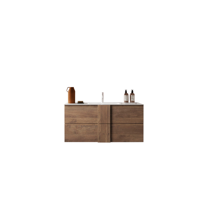 Meuble de salle de bain suspendu avec une vasque et 2 tiroirs, longueur 82cm, collection FRASSI. Coloris chêne clair