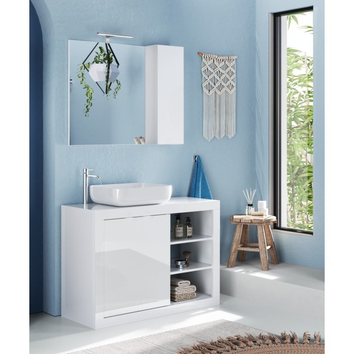 Meuble de salle de bain une vasque et 2 portes, collection CISA , coloris blanc brillant