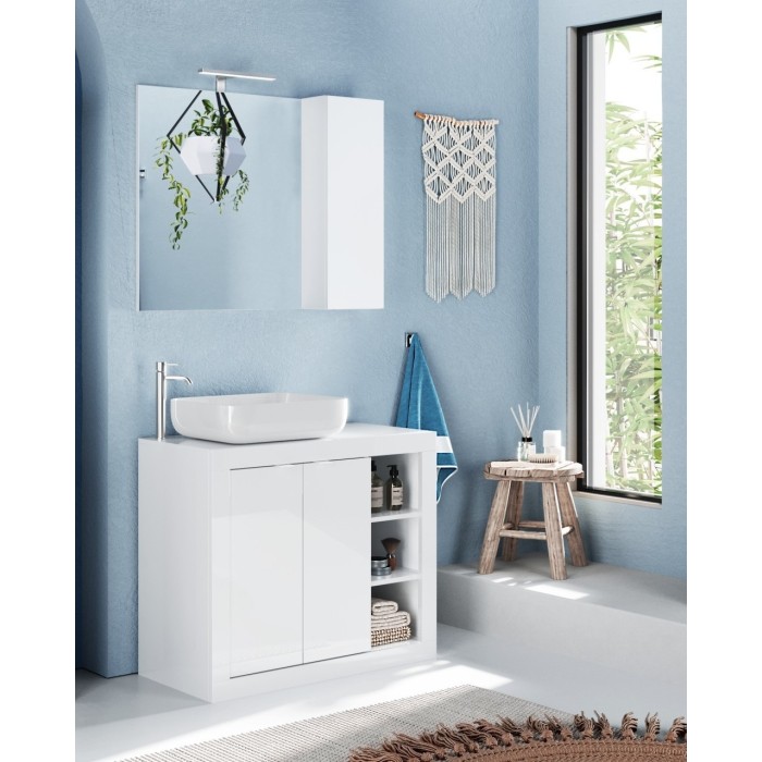 Meuble de salle de bain une vasque et 2 portes, longueur 92cm, collection CISA , coloris blanc brillant