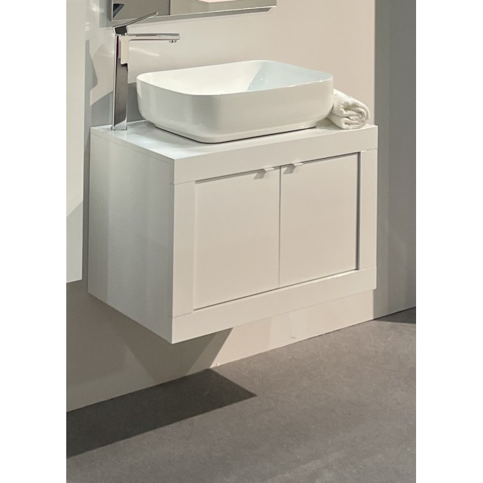 Meuble de salle de bain suspendu une vasque et 2 portes, longueur 70cm, collection CISA, coloris blanc brillant