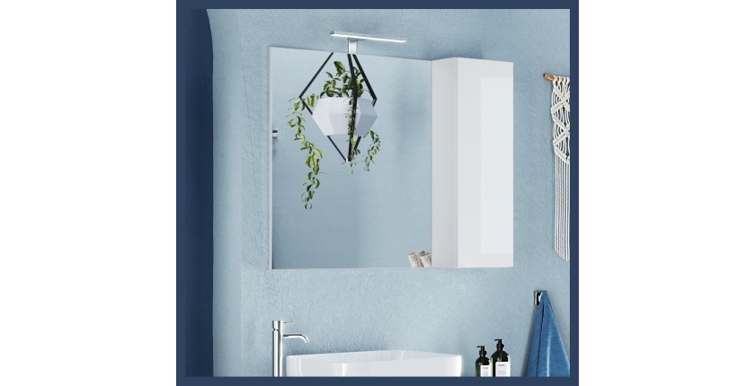 Miroir design avec rangement, 92x75cm, collection CISA, coloris blanc brillant