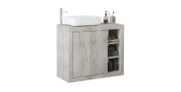 Meuble de salle de bain une vasque et 2 portes, longueur 92cm,  collection CISA, coloris blanc effet bois