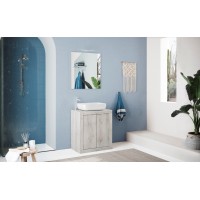 Meuble de salle de bain suspendu une vasque et 2 portes, longueur 70cm,  collection CISA, coloris blanc effet bois