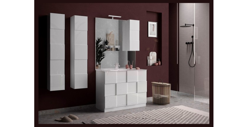 Meuble de salle de bain avec une vasque et 3 tiroirs, collection KUBRICK. Coloris blanc brillant
