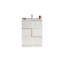 Meuble de salle de bain avec une vasque et 3 tiroirs, longueur 63cm, collection KUBRICK. Coloris blanc brillant