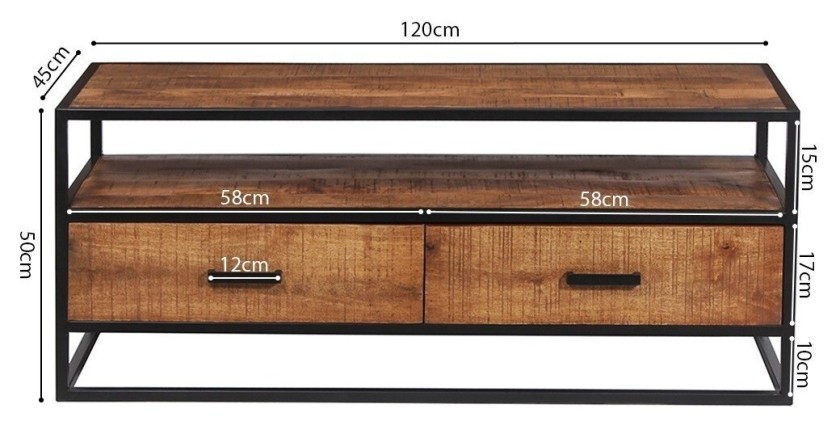 Meuble TV collection MADEIRO Structure métal et bois exotique de Mangolia. Idéal pour un salon de style industriel.