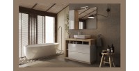 Meuble de salle de bain avec une vasque et 2 tiroirs,  collection BURA. Coloris blanc brillant et chêne clair