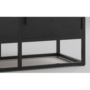 Meuble TV collection MADEIRO Structure métal et bois exotique de Mangolia noir. Idéal pour un salon de style industriel. L140cm