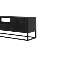 Meuble TV collection MADEIRO Structure métal et bois exotique de Mangolia noir. Idéal pour un salon de style industriel. L160cm