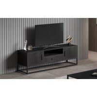 Meuble TV collection MADEIRO Structure métal et bois exotique de Mangolia noir. Idéal pour un salon de style industriel. L160cm