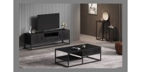 Meuble TV collection MADEIRO Structure métal et bois exotique de Mangolia noir. Idéal pour un salon de style industriel. L160cm