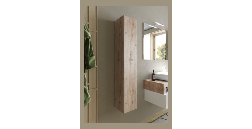 Meuble de salle de bain suspendu, 1porte, collection BURA. Coloris chêne clair