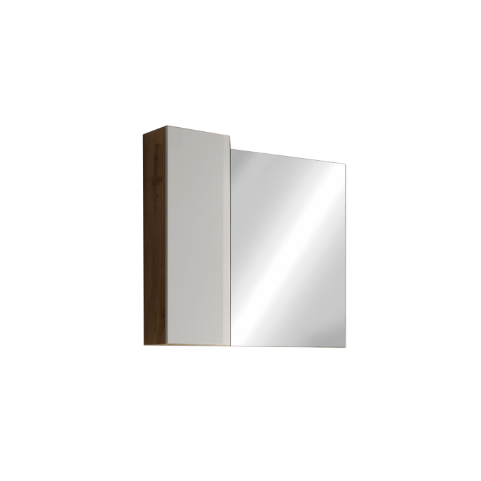 Miroir design avec rangement, 110x75 cm, collection BURA, coloris blanc brillant et chêne clair