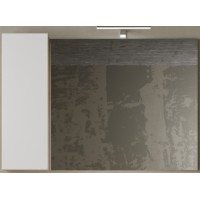 Miroir design avec rangement, 110x75 cm, collection BURA, coloris blanc brillant et chêne clair