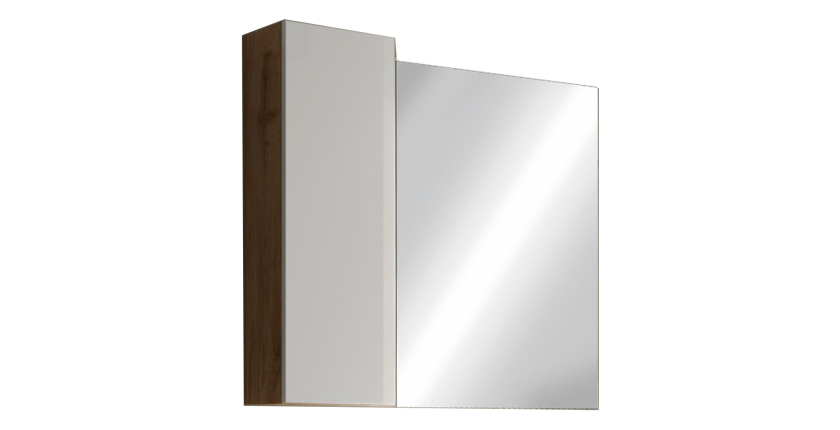 Miroir design avec rangement, 78x75 cm, collection BURA, coloris blanc brillant et chêne clair