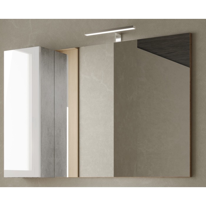 Miroir design avec rangement, 110x75 cm, collection BURA, coloris blanc brillant et béton