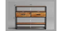 Console de salon avec tiroir et étagère de style industriel en bois massif exotique de Mangolia. Collection MADEIRO