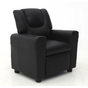 Mini fauteuil relax ITCHI relevable manuellement matière PU couleur noir, idéal pour un salon confortable.