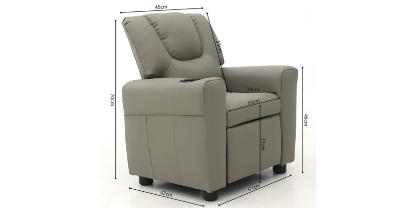 Mini fauteuil relax ITCHI relevable manuellement matière PU couleur gris, idéal pour un salon confortable