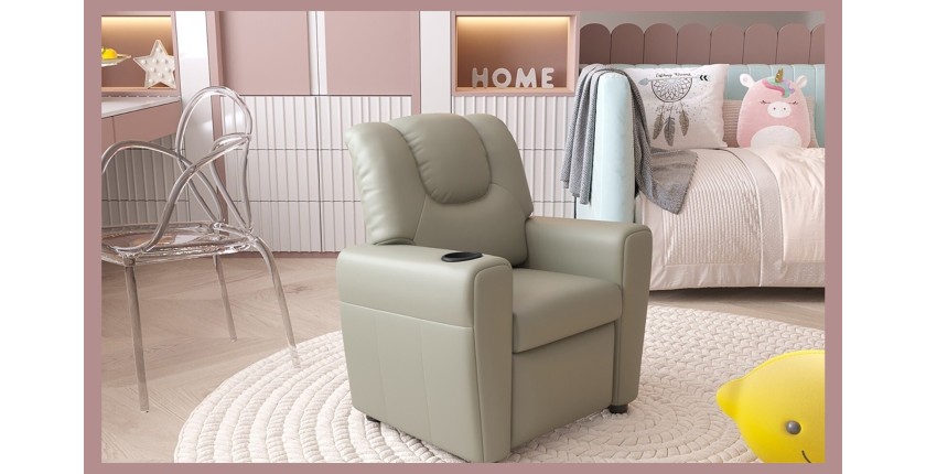 Mini fauteuil relax ITCHI relevable manuellement matière PU couleur gris, idéal pour un salon confortable