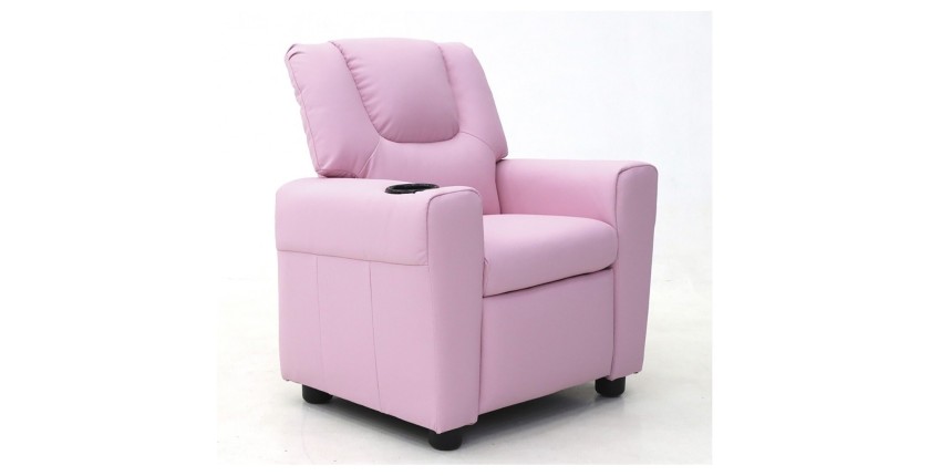 Mini fauteuil relax ITCHI relevable manuellement matière PU couleur rose, idéal pour un salon confortable