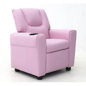 Mini fauteuil relax ITCHI relevable manuellement matière PU couleur rose, idéal pour un salon confortable