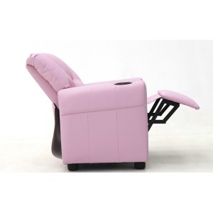 Mini fauteuil relax ITCHI relevable manuellement matière PU couleur rose, idéal pour un salon confortable