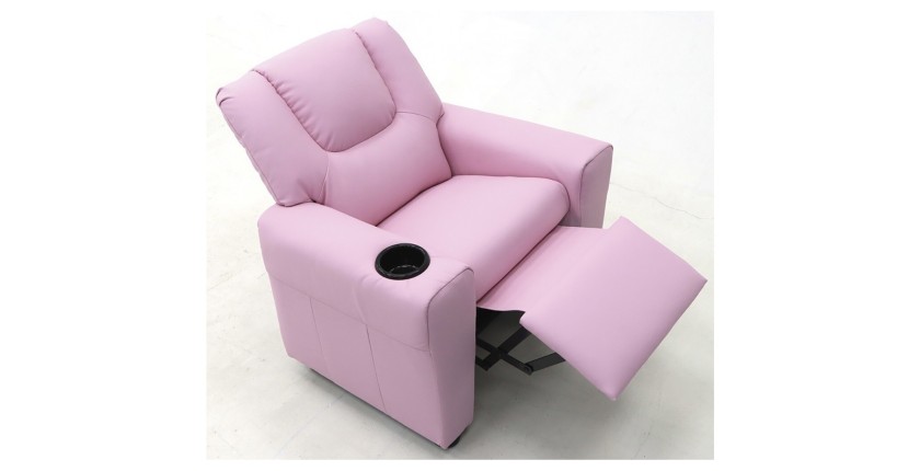 Mini fauteuil relax ITCHI relevable manuellement matière PU couleur rose, idéal pour un salon confortable