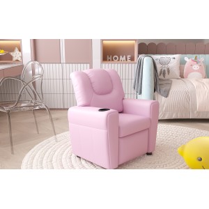 Mini fauteuil relax ITCHI relevable manuellement matière PU couleur rose, idéal pour un salon confortable