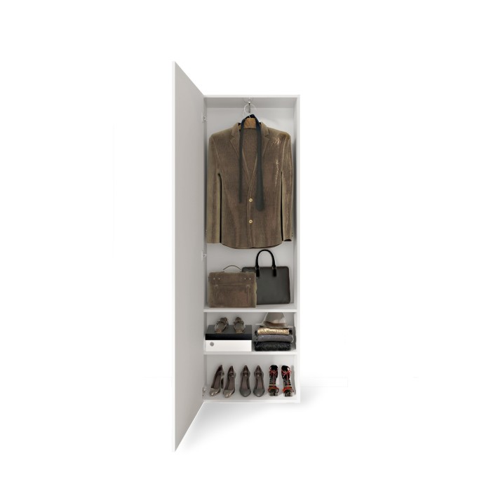 Armoire d'entrée 1 porte avec miroir, collection KUBRICK, coloris blanc laqué brillant