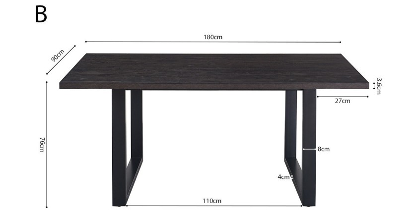 Table à manger EDWAR longueur 180cm en décor bois brun foncé, idéal pour une salle à manger conviviale