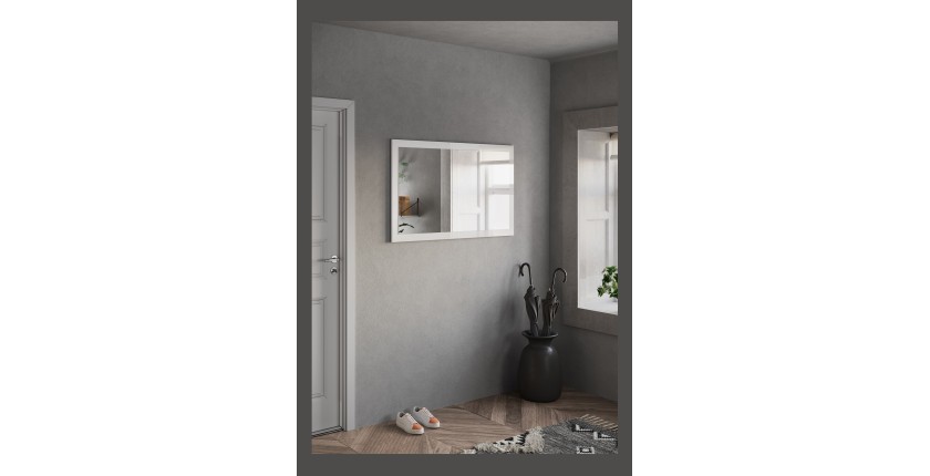 Miroir d'entrée design, 110x68 cm, collection KEY, contour blanc brillant laqué