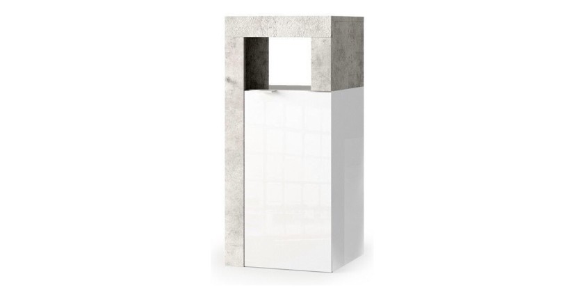 Meuble de salle de bains, 1 porte, collection BURA, coloris blanc brillant laqué et gris aspect béton