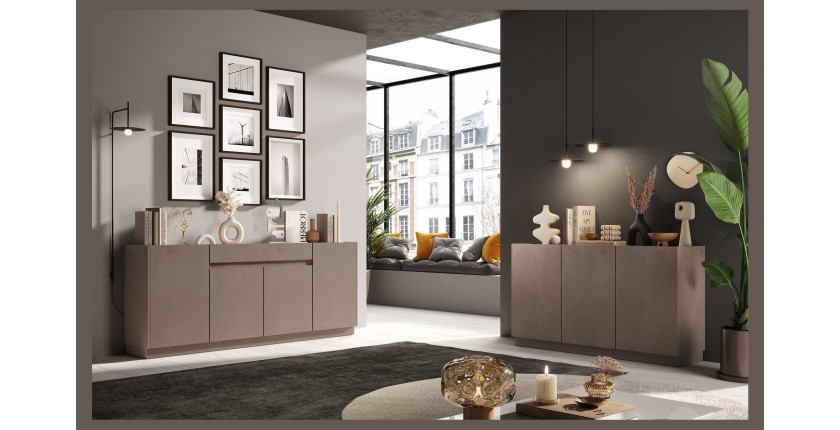 Buffet 4 portes 1 tiroir collection FANZY. Coloris marron \ chêne foncé