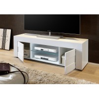 Meuble tv 138cm, 2 portes, collection JET, coloris blanc laqué brillant