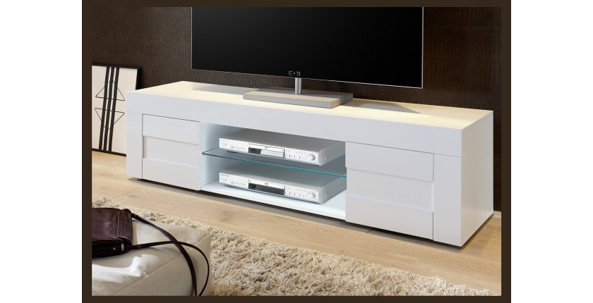 Meuble tv 180cm, 2 portes, collection JET, coloris blanc laqué brillant