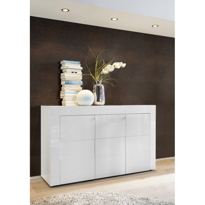 Buffet haut 3 portes, collection JET, coloris blanc laqué brillant