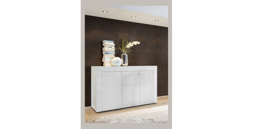 Buffet haut 3 portes, collection JET, coloris blanc laqué brillant