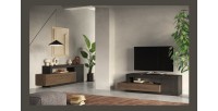 Meuble TV 1 porte 2 tiroirs collection DOMI. Coloris gris anthracite \ chêne foncé, idéal dans un salon design