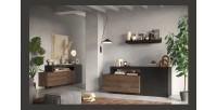 Buffet 1 porte et 3 tiroirs collection DOMI. Coloris gris anthracite \ chêne foncé, idéal dans un salon design