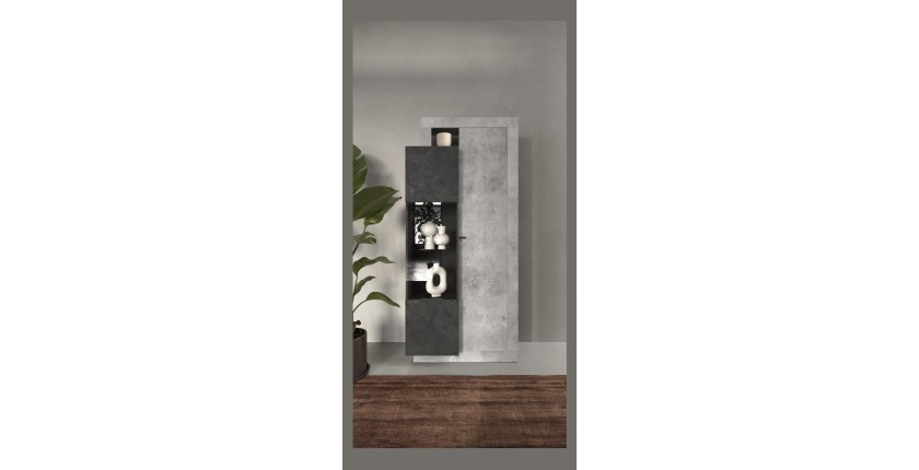 Vitrine design 2 portes collection DOMI. Coloris gris anthracite effet béton